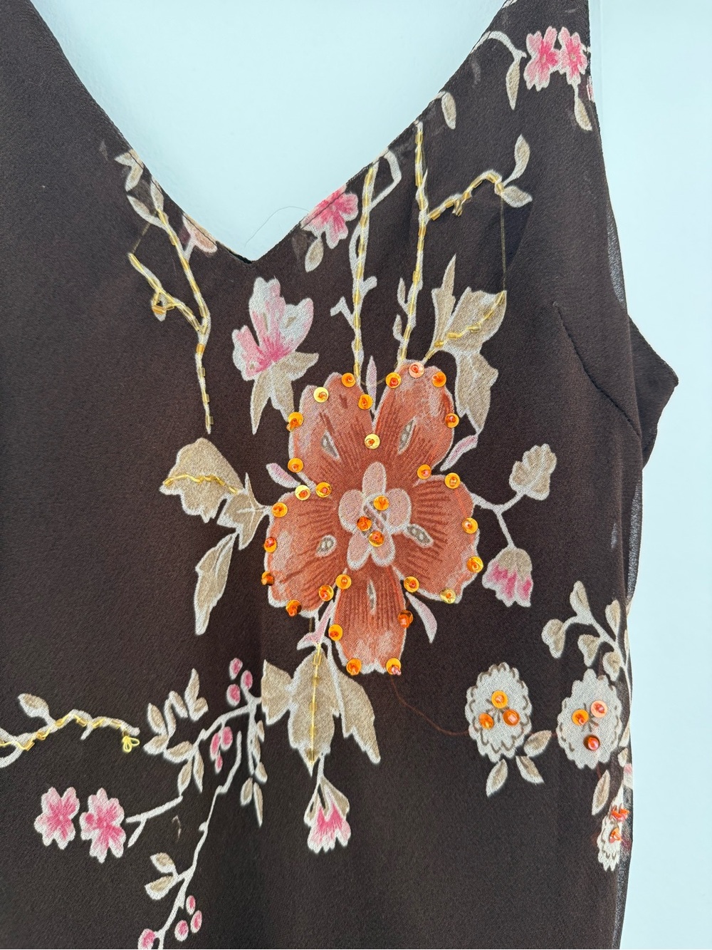 90s Inspired Chocolate Brown Floral Slip Midi Dress - Picture 4 of 5
